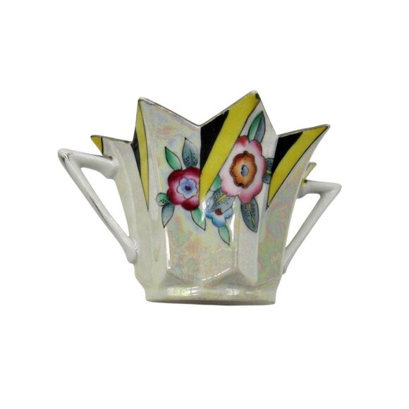 NORITAKE STAR Shaped Sugar Bowl Yellow Floral Starburst Design Japan Vintage - Picture 3 of 11